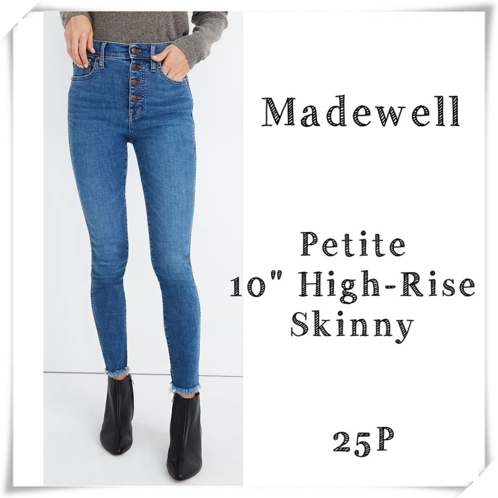 MADEWELL Petite 10" High-Rise Skinny Jeans Mackey Wash Button-Front Style#AG149
